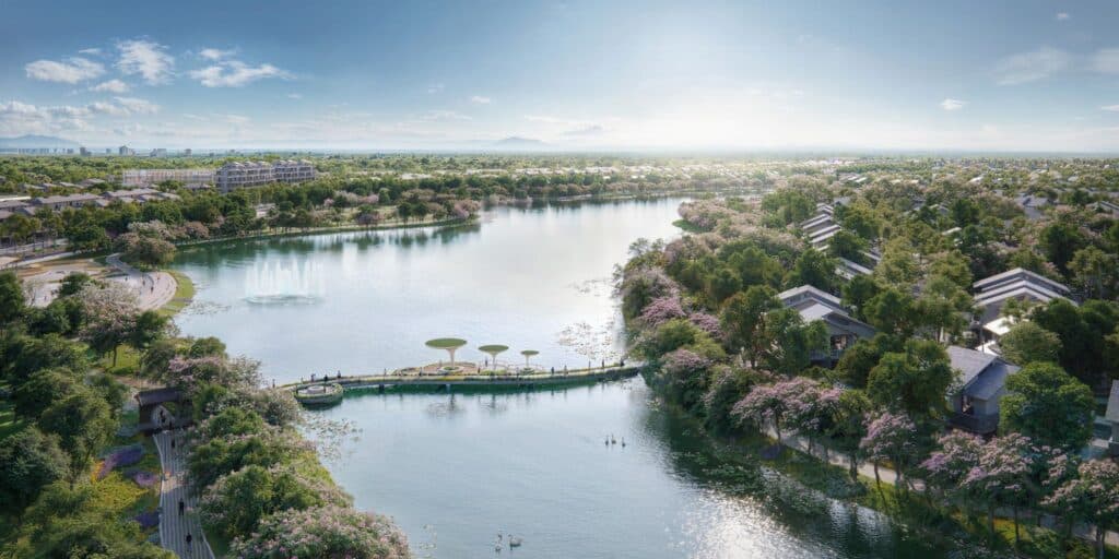 Mặt hồ thiên nga rộng 12ha tại Eco Retreat Long An của Ecopark